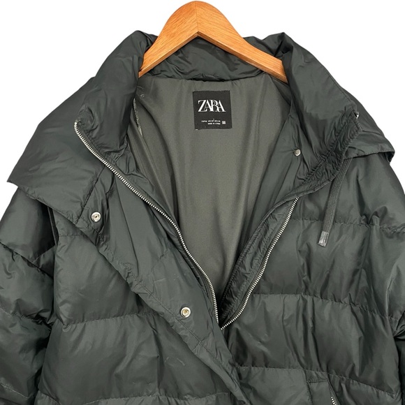 Zara Green Down Puffer Coat with Hood – Women’s Medium - Picture 5 of 13